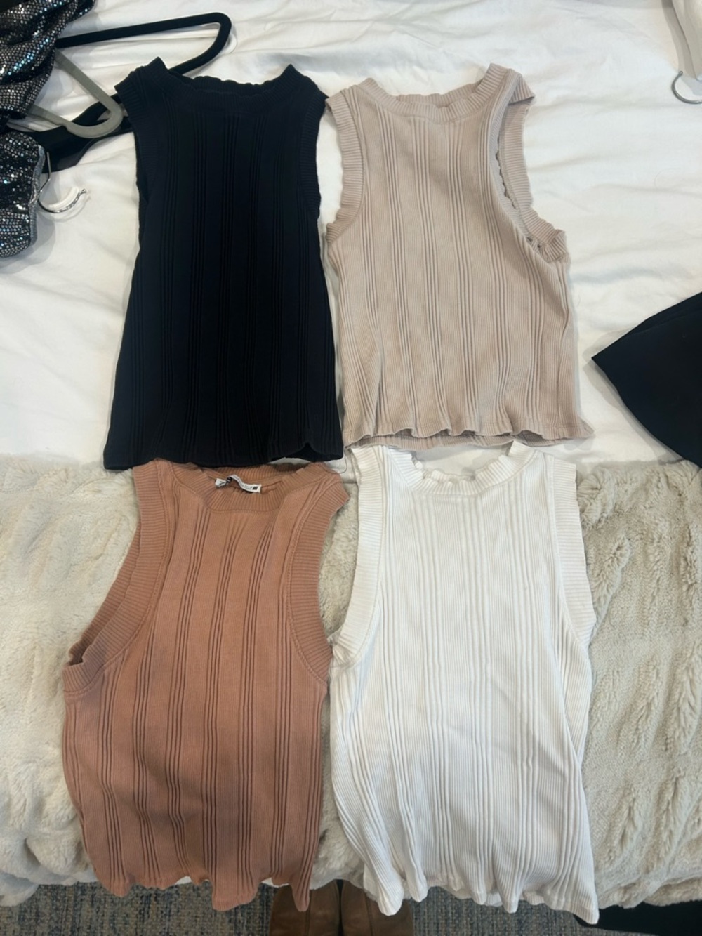 4 Zara Ribbed Sleeveless Tank - Black, White, Beige, Brown